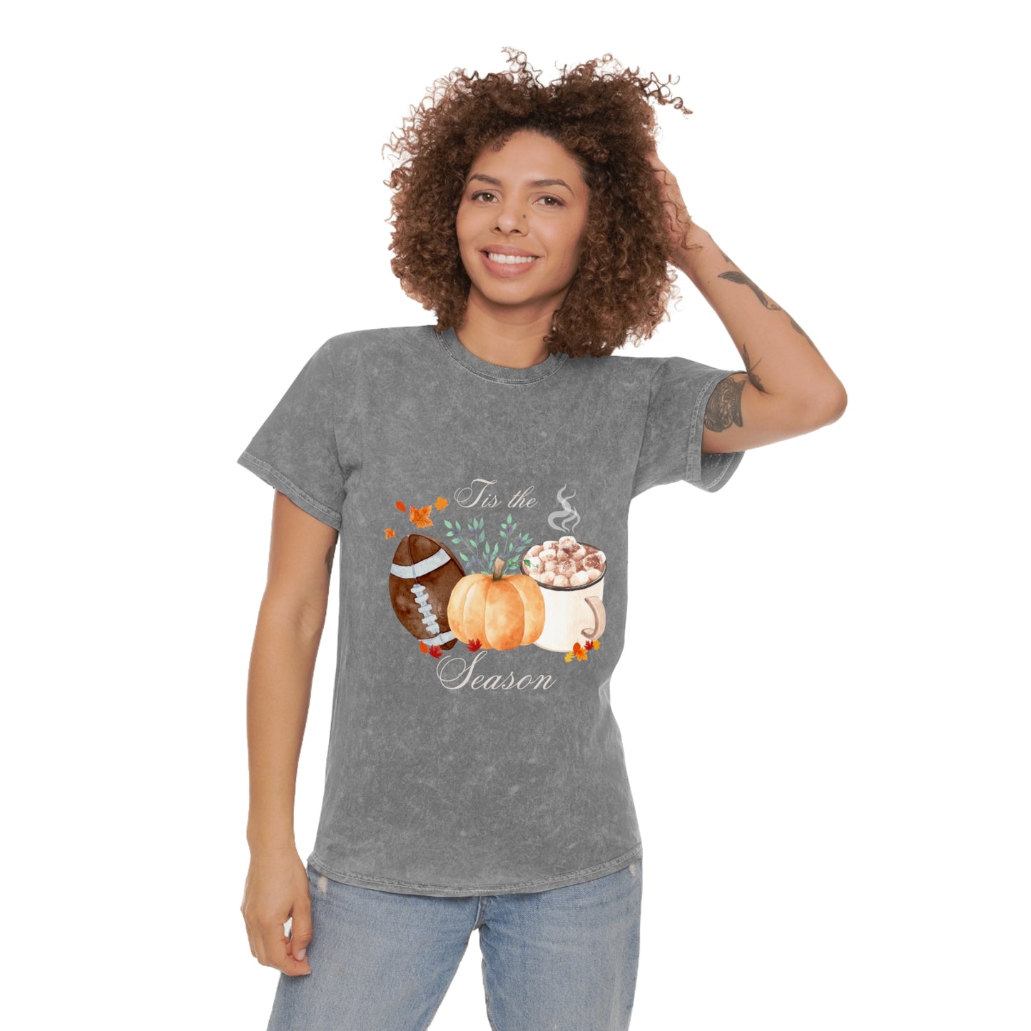 Mineral Wash Tis the Season T-Shirt | Fall Lover Tshirt | Football Season Tshirt Gift |  Pumpkin Football Lover Tshirt