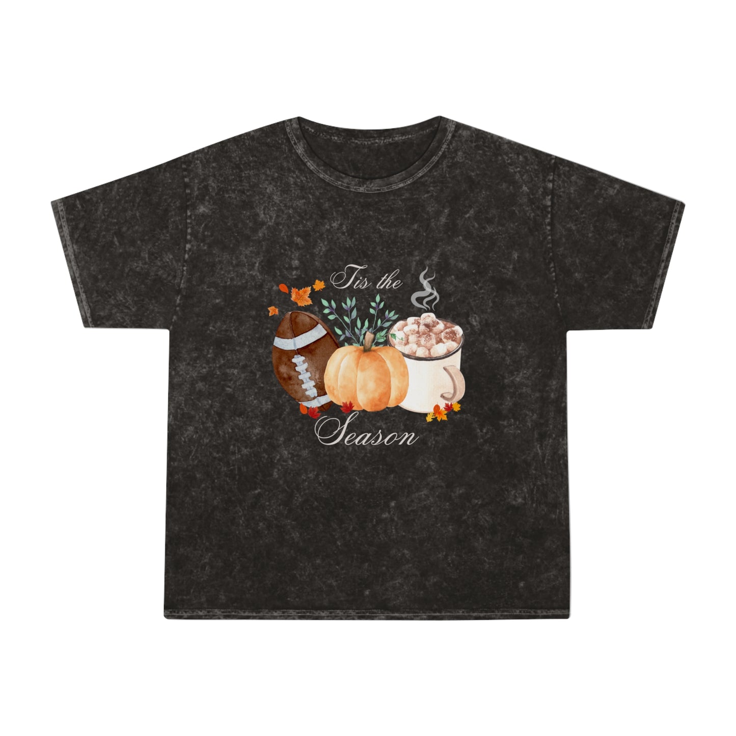 Mineral Wash Tis the Season T-Shirt | Fall Lover Tshirt | Football Season Tshirt Gift |  Pumpkin Football Lover Tshirt