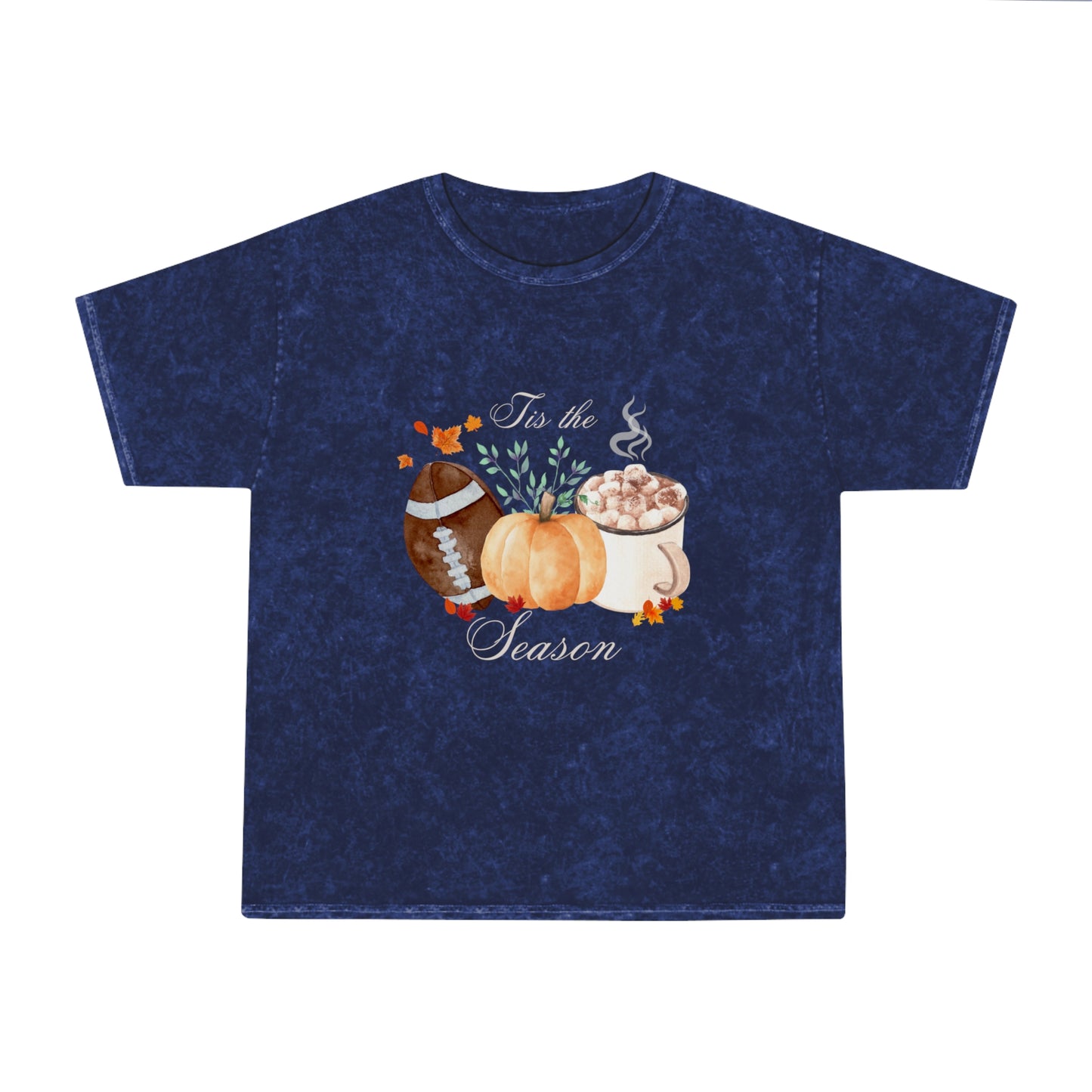 Mineral Wash Tis the Season T-Shirt | Fall Lover Tshirt | Football Season Tshirt Gift |  Pumpkin Football Lover Tshirt