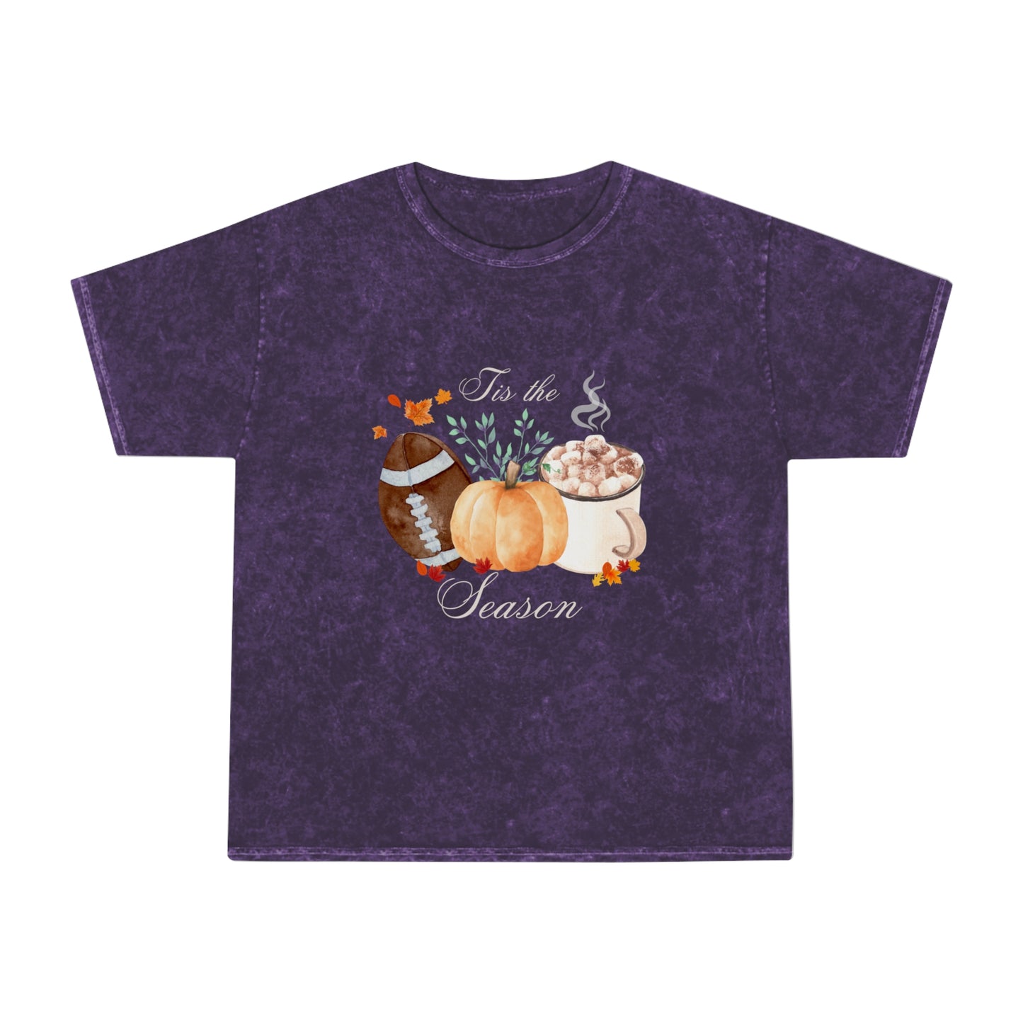 Mineral Wash Tis the Season T-Shirt | Fall Lover Tshirt | Football Season Tshirt Gift |  Pumpkin Football Lover Tshirt