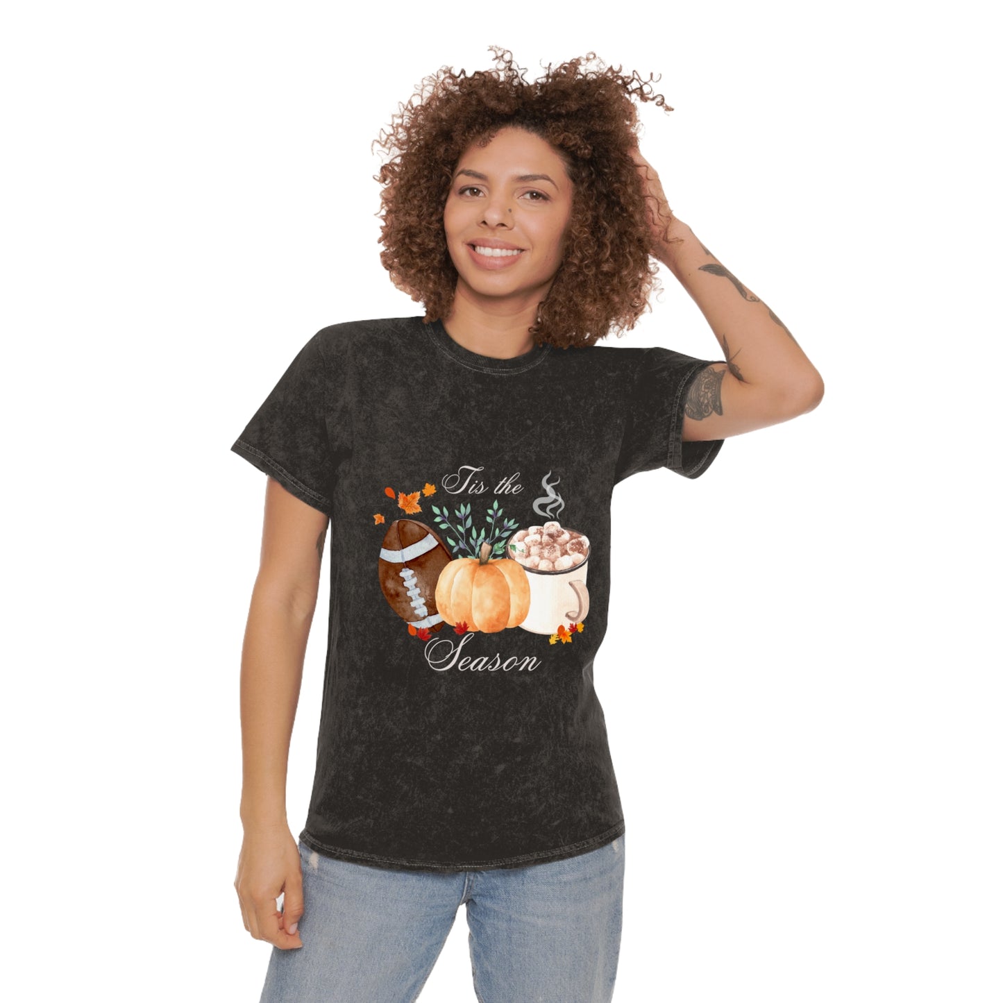 Mineral Wash Tis the Season T-Shirt | Fall Lover Tshirt | Football Season Tshirt Gift |  Pumpkin Football Lover Tshirt