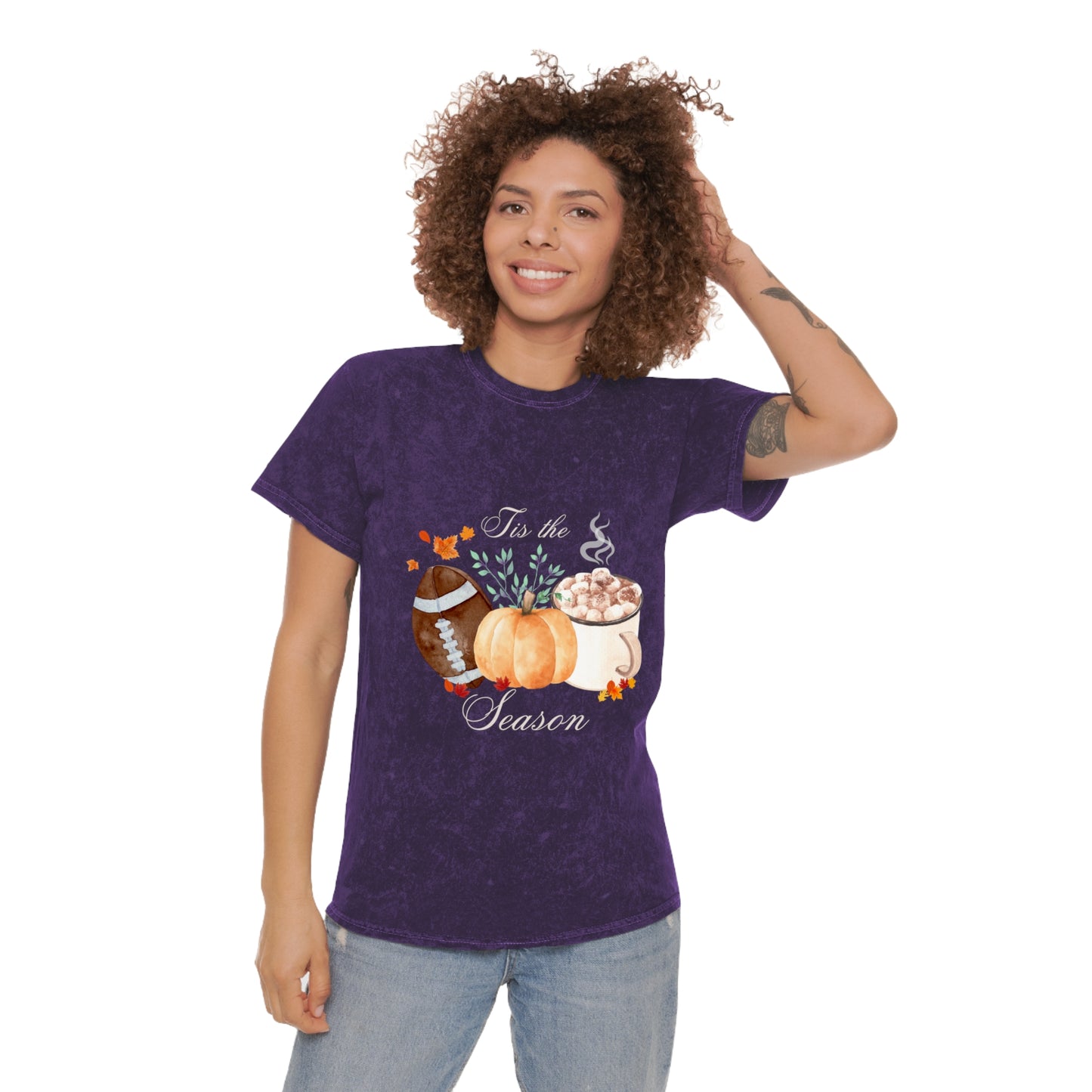 Mineral Wash Tis the Season T-Shirt | Fall Lover Tshirt | Football Season Tshirt Gift |  Pumpkin Football Lover Tshirt