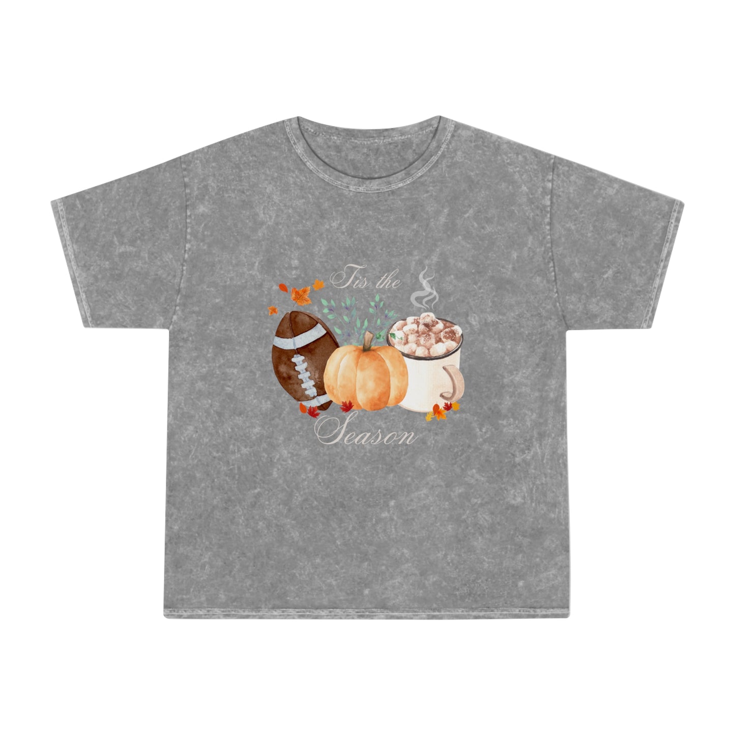 Mineral Wash Tis the Season T-Shirt | Fall Lover Tshirt | Football Season Tshirt Gift |  Pumpkin Football Lover Tshirt